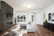 Kawan 1 Light 20" Flush Mount in Matte White + Modern Gold in a room setting
