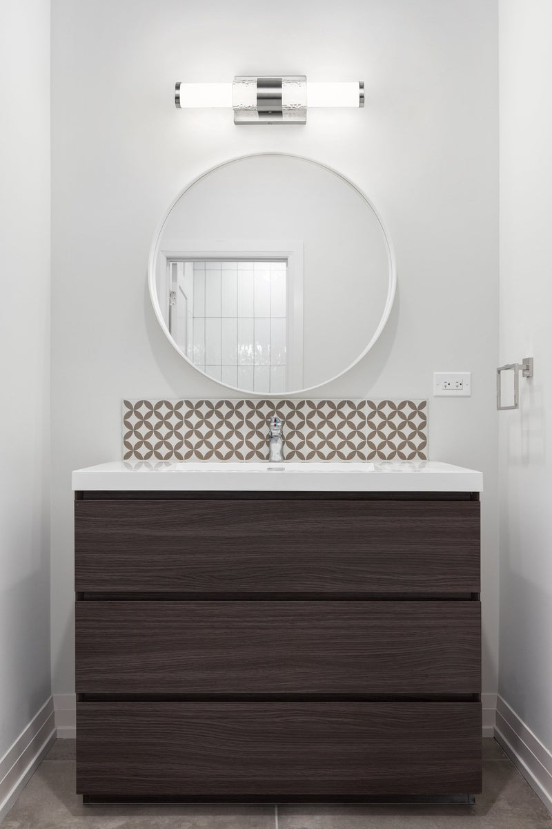 Egon 1 Light 18" Vanity in Brushed Nickel in a room setting