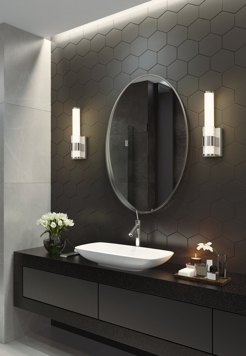 Egon 1 Light 4.75" Wall Sconce in Brushed Nickel in a room setting