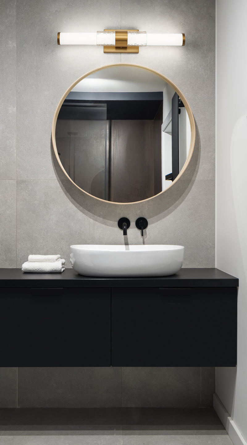 Egon 1 Light 25" Vanity in Modern Gold in a room setting