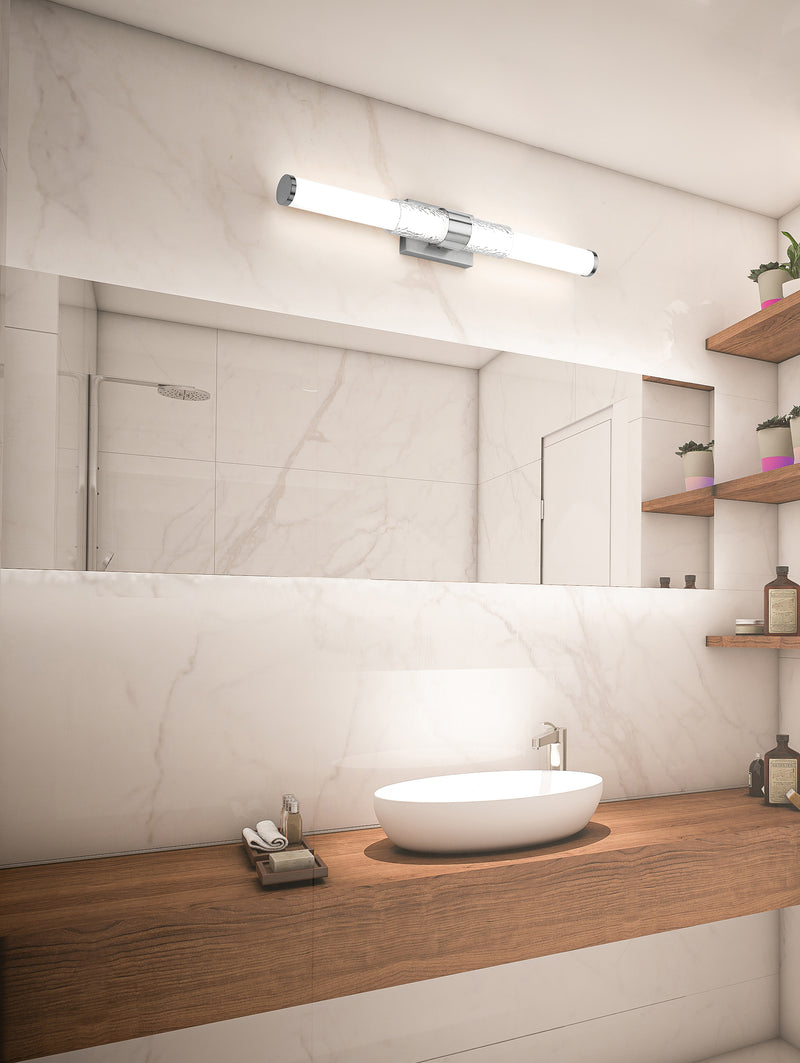 Egon 1 Light 32" Vanity in Brushed Nickel in a room setting