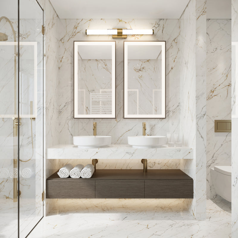 Egon 1 Light 32" Vanity in Modern Gold in a room setting