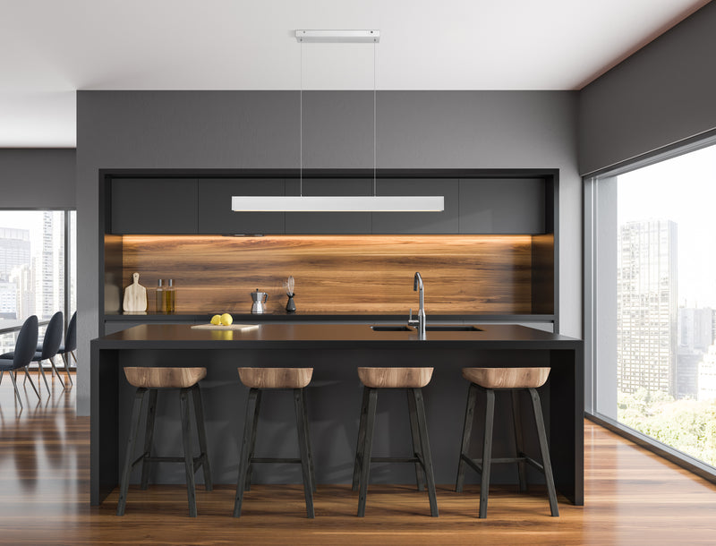 Hudson 1 Light 45" Linear Pendant in Brushed Nickel in a room setting