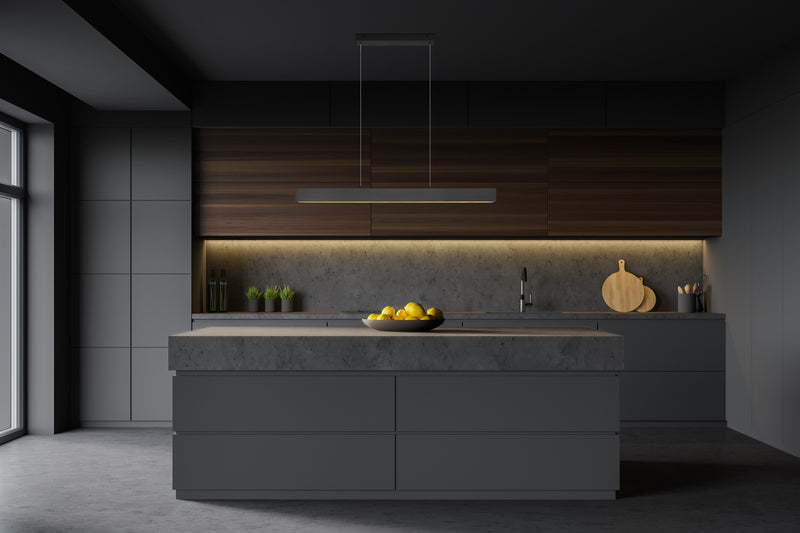 Hudson 1 Light 45" Linear Pendant in Matte Black in a room setting