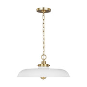 Wellfleet Medium Wide Pendant in Matte White and Burnished Brass