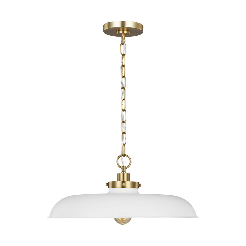 Wellfleet Medium Wide Pendant in Matte White and Burnished Brass