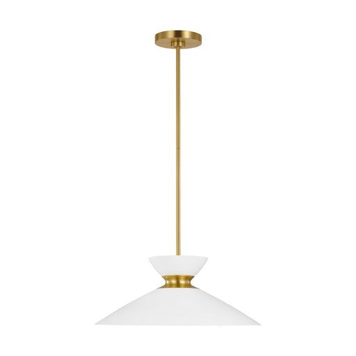 Heath One Light Pendant in Matte White and Burnished Brass