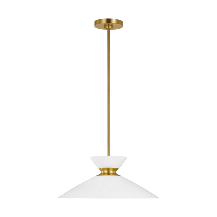 Heath One Light Pendant in Matte White and Burnished Brass