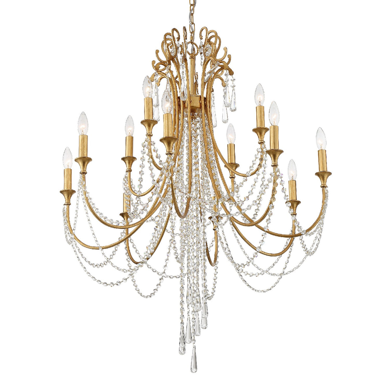 ARC-1909-GA-CL-MWP- Arcadia 12-Light Chandelier in Antique Gold with Hand Cut Crystal by Crystorama