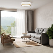 Bradley 1 Light 16" Flush Mount in Matte White + Modern Gold in a room setting