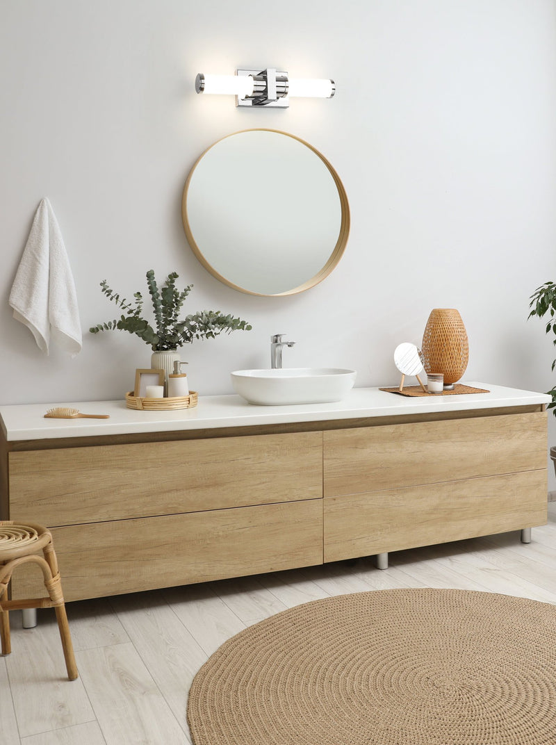 Idris 1 Light 18.5" Vanity in Chrome in a room setting