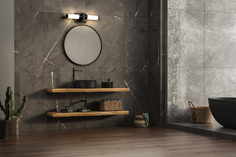 Idris 1 Light 18.5" Vanity in Matte Black in a room setting