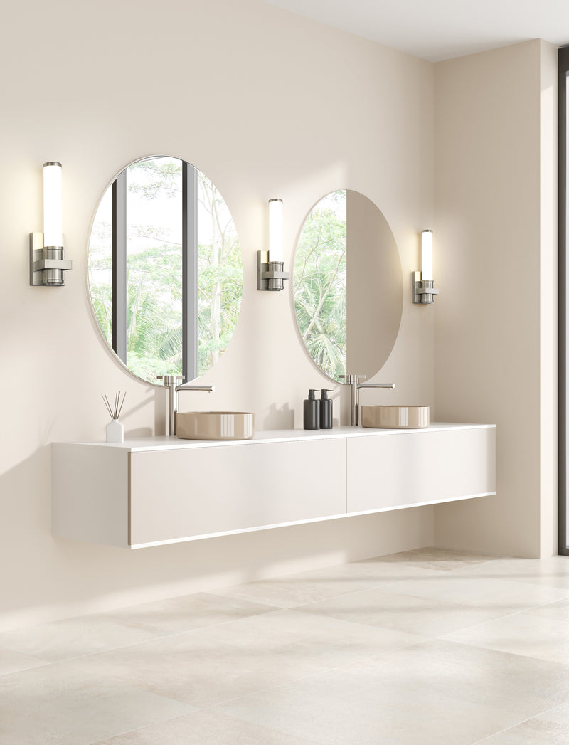 Idris 1 Light 5" Wall Sconce in Brushed Nickel in a room setting