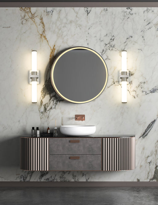 Idris 1 Light 25.5" Vanity in Brushed Nickel in a room setting