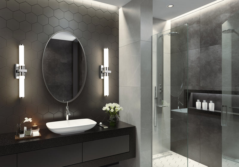 Idris 1 Light 25.5" Vanity in Chrome in a room setting