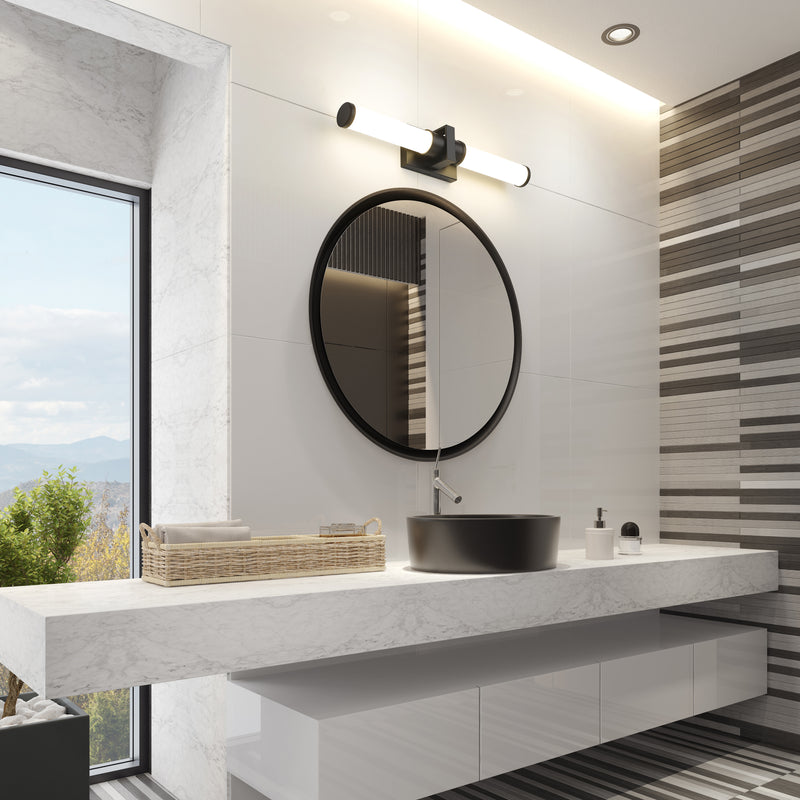 Idris 1 Light 25.5" Vanity in Matte Black in a room setting
