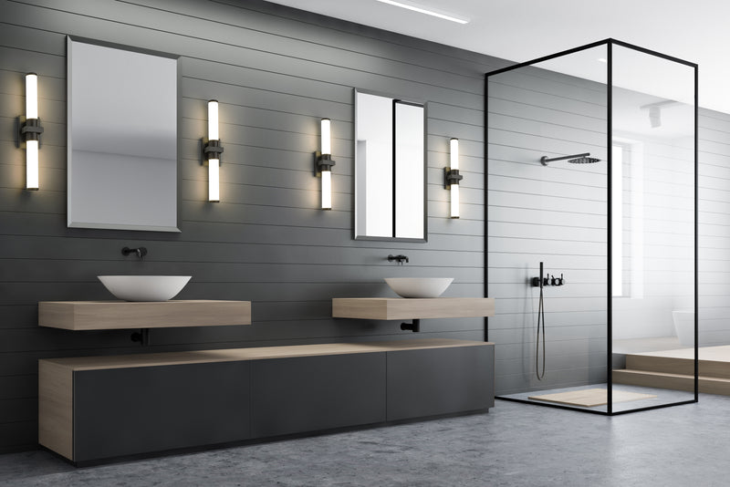 Idris 1 Light 25.5" Vanity in Matte Black in a room setting