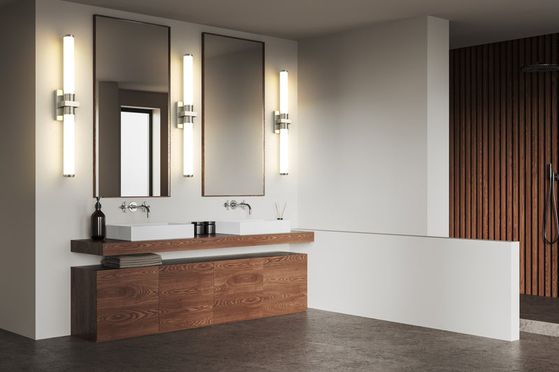 Idris 1 Light 32.5" Vanity in Brushed Nickel in a room setting