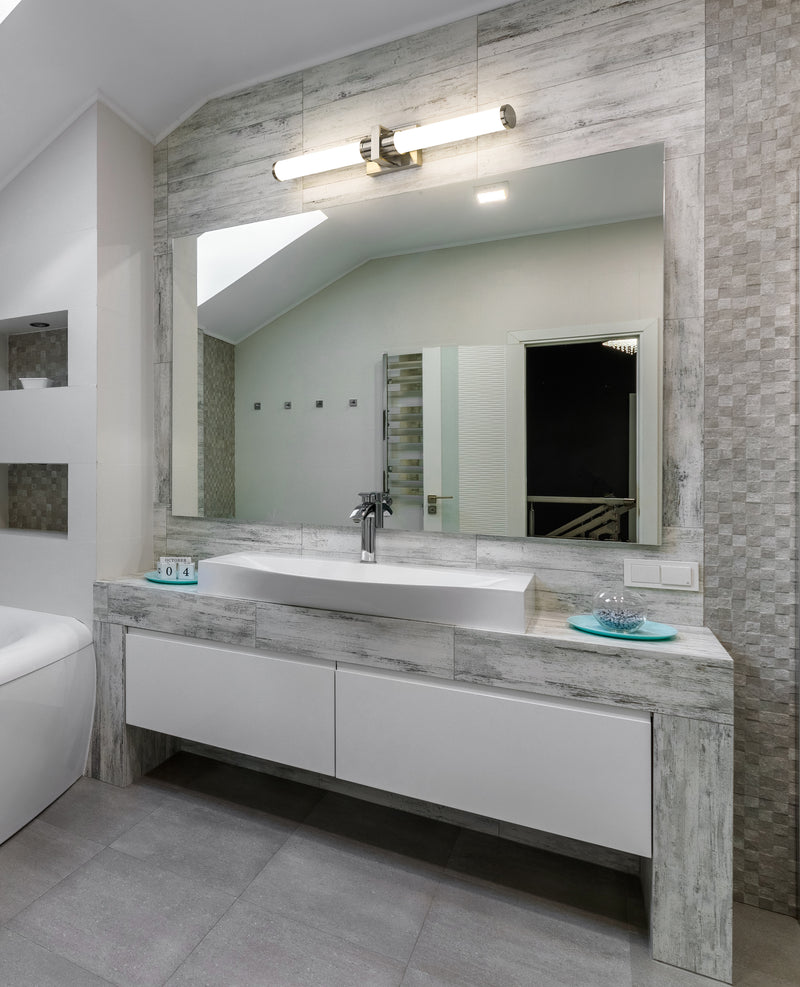 Idris 1 Light 32.5" Vanity in Brushed Nickel in a room setting