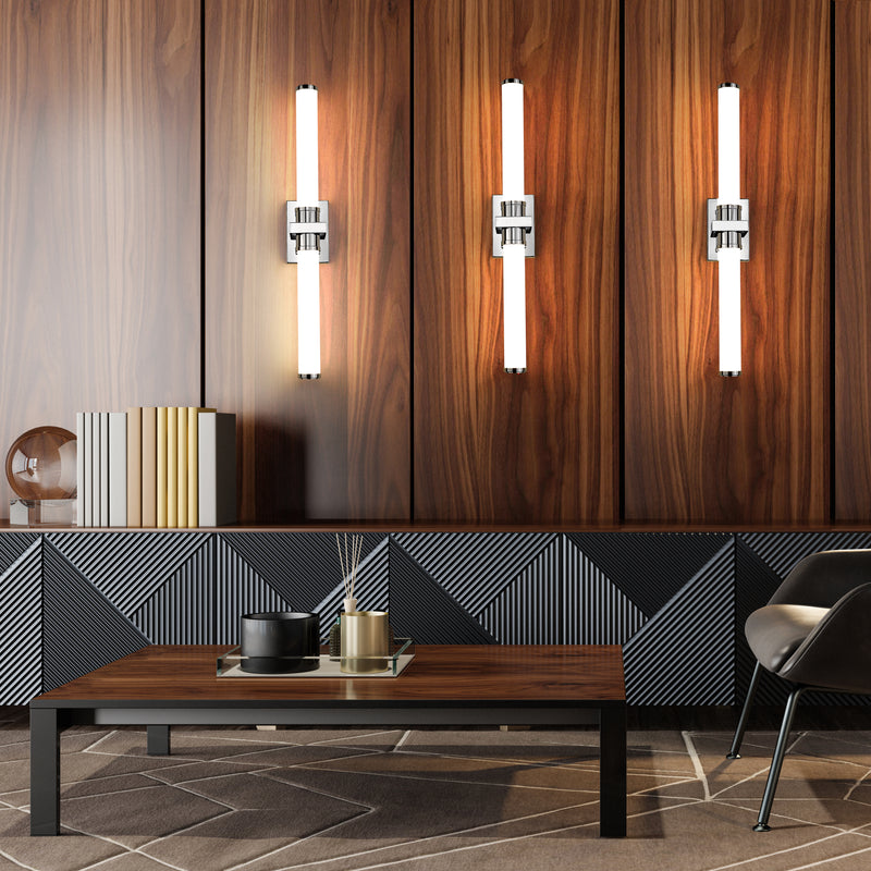 Idris 1 Light 32.5" Vanity in Chrome in a room setting