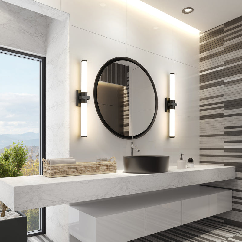 Idris 1 Light 32.5" Vanity in Matte Black in a room setting