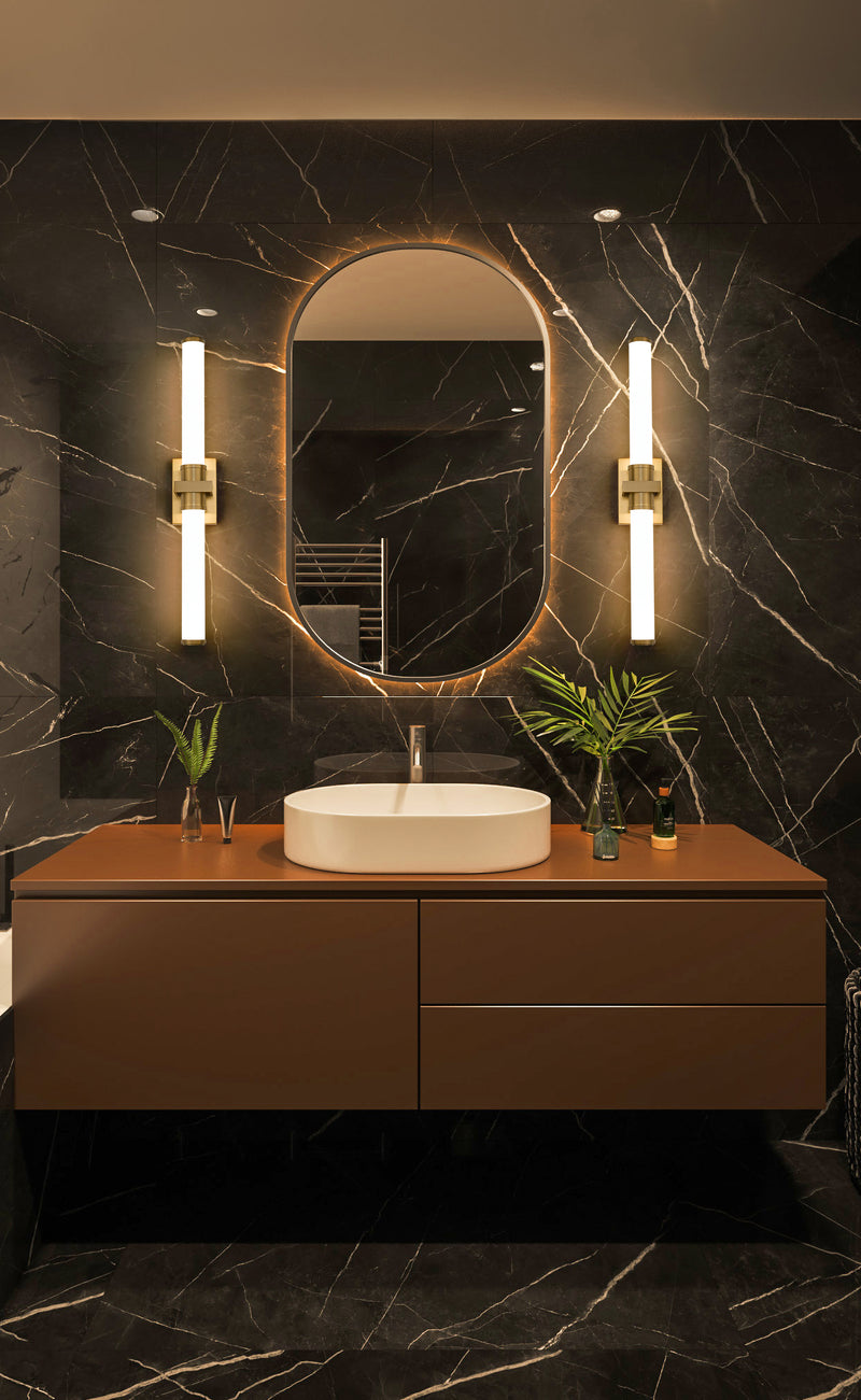 Idris 1 Light 32.5" Vanity in Modern Gold in a room setting