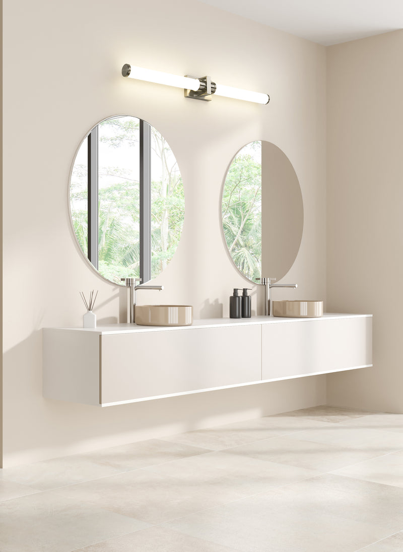Idris 1 Light 40.5" Vanity in Brushed Nickel in a room setting