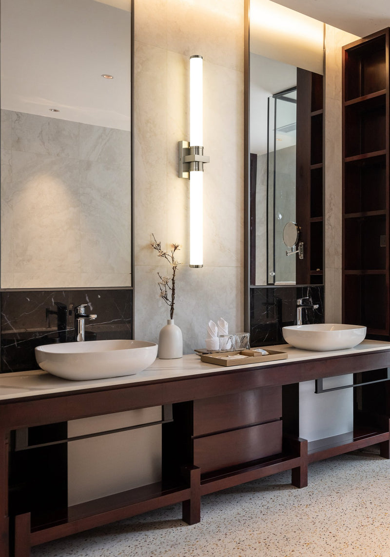 Idris 1 Light 40.5" Vanity in Brushed Nickel in a room setting