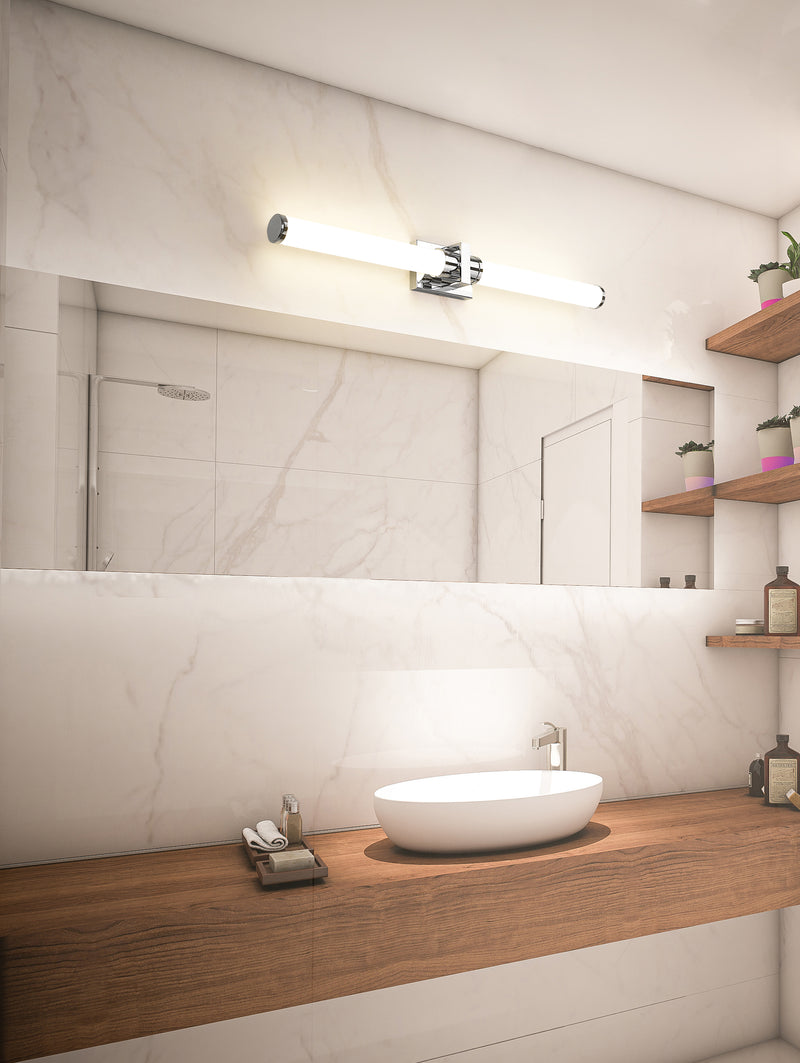 Idris 1 Light 40.5" Vanity in Chrome in a room setting