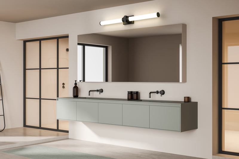 Idris 1 Light 40.5" Vanity in Matte Black in a room setting