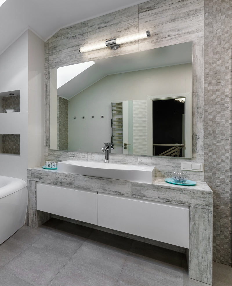 Warwick 1 Light 32.5" Vanity in Brushed Nickel in a room setting