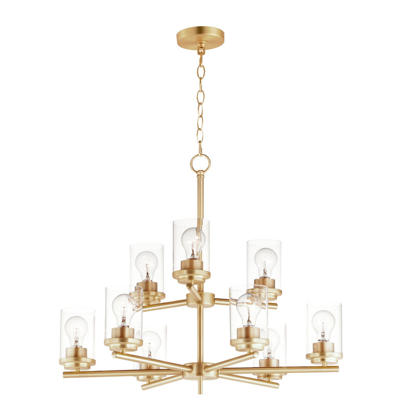 Corona 9 Light Chandelier in Satin Brass