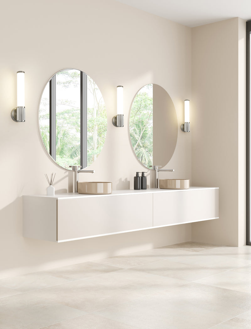 Solange 1 Light 4.75" Wall Sconce in Brushed Nickel in a room setting