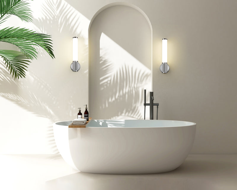 Solange 1 Light 4.75" Wall Sconce in Chrome in a room setting