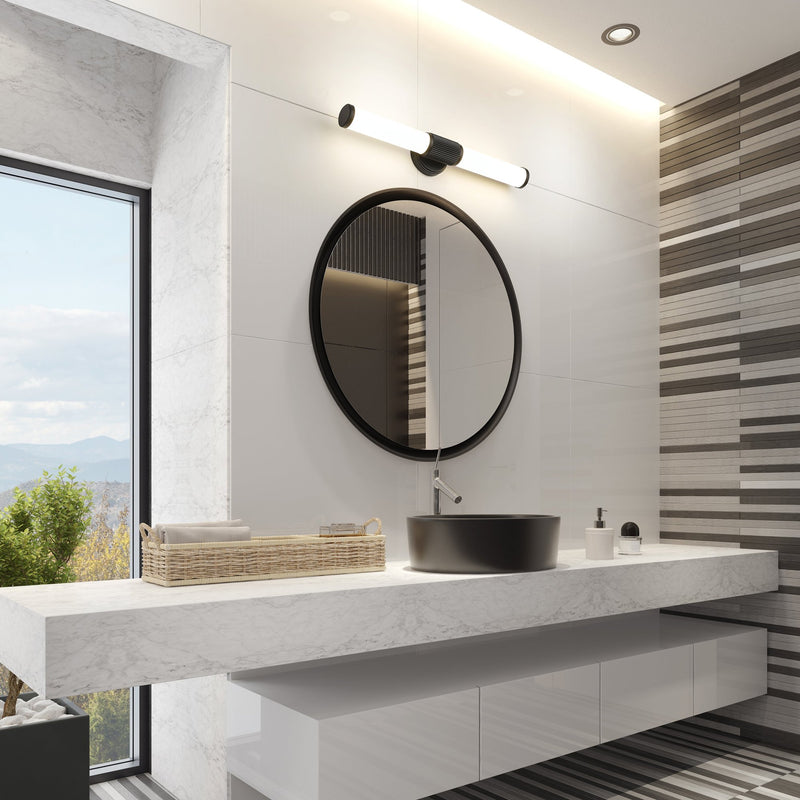 Solange 1 Light 25.5" Vanity in Matte Black in a room setting