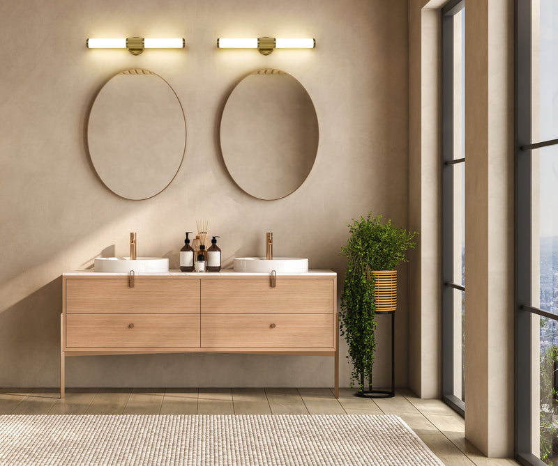 Solange 1 Light 25.5" Vanity in Modern Gold in a room setting