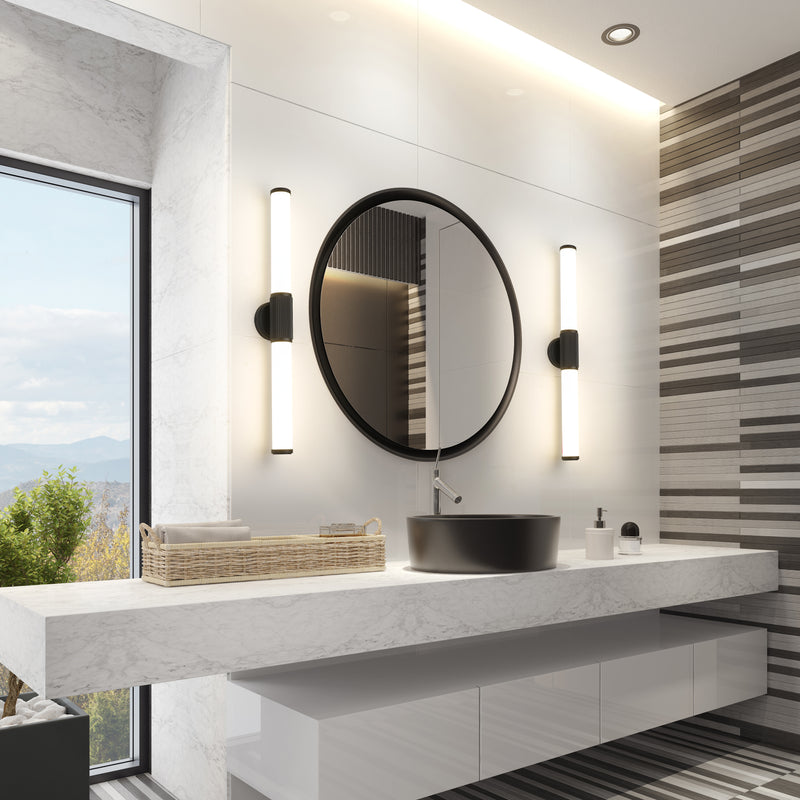 Solange 1 Light 32.5" Vanity in Matte Black in a room setting
