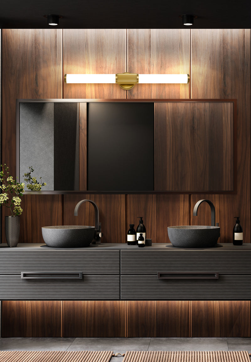 Solange 1 Light 32.5" Vanity in Modern Gold in a room setting