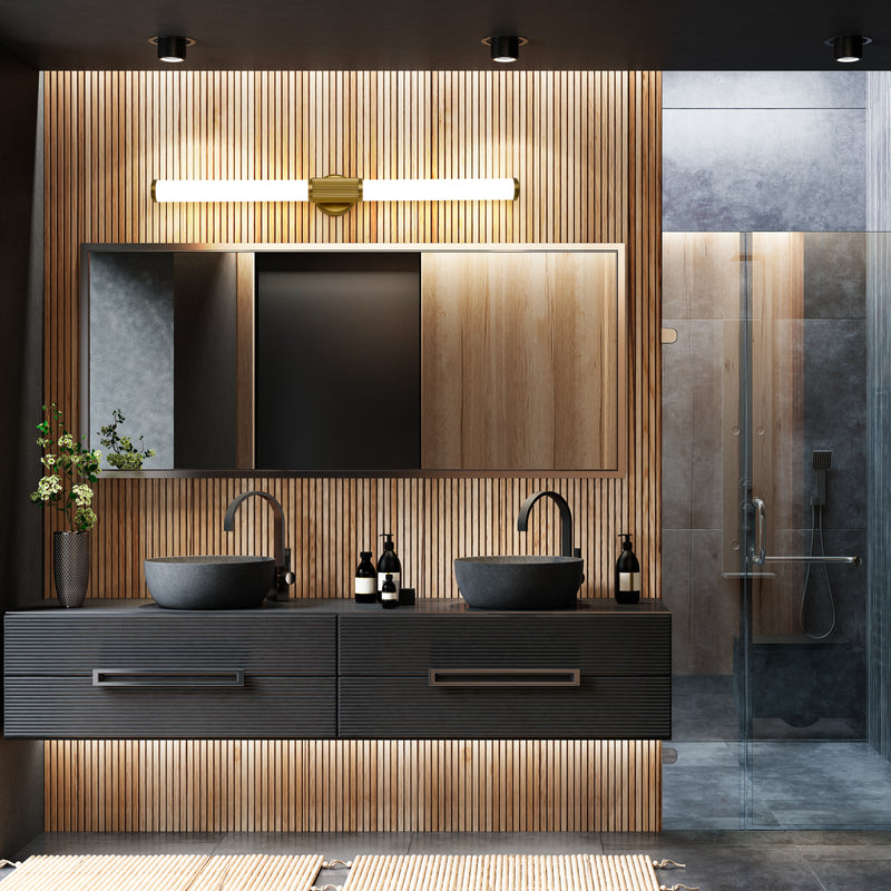 Solange 1 Light 40.5" Vanity in Modern Gold in a room setting
