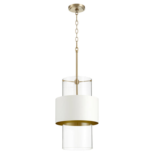 Contemporary Pendant in Aged Brass W/ Studio White