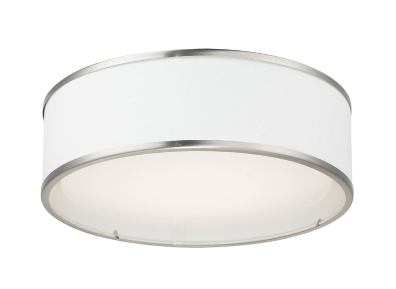 Prime 16" White Linen LED Flush Mount (120-277 Volt) in Satin Nickel