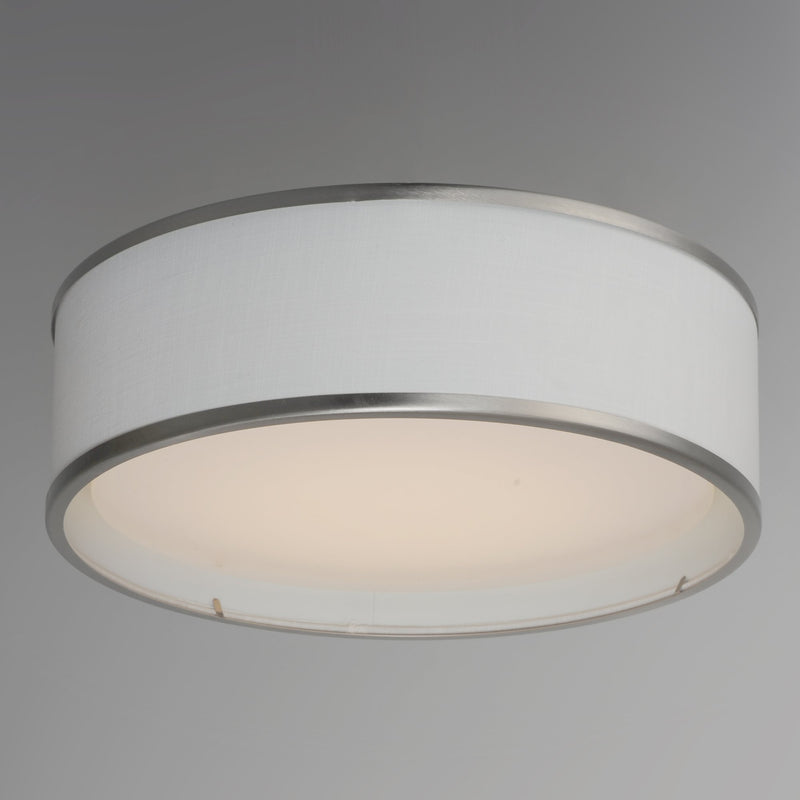 Prime 16" White Linen LED Flush Mount (120-277 Volt) in Satin Nickel