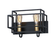 Liner 2 Light Bath Vanity Light in Black / Satin Brass