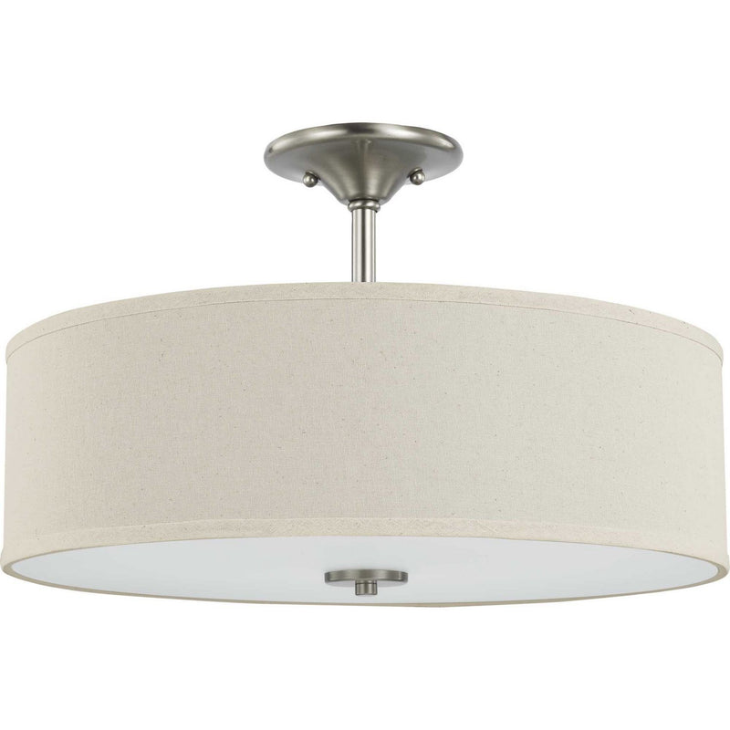 Inspire 3-Light Off-White Linen Semi-Flush Mount in Brushed Nickel