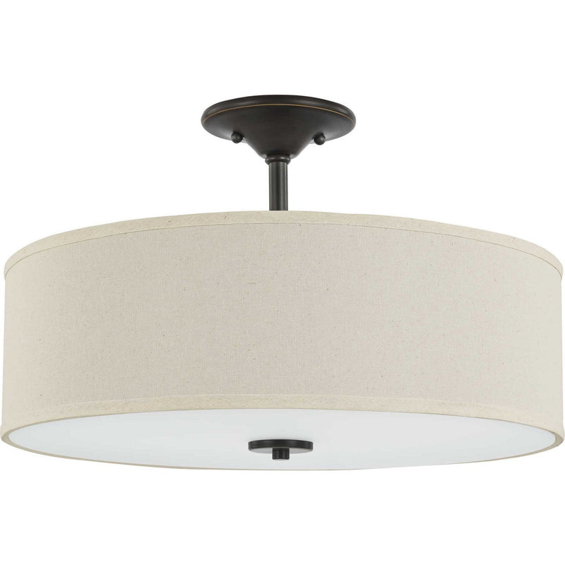 Inspire 3-Light Off-White Linen Semi-Flush Mount in Antique Bronze