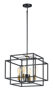 Liner 4 Light Chandelier in Black / Satin Brass