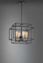 Liner 4 Light Chandelier in Black / Satin Brass