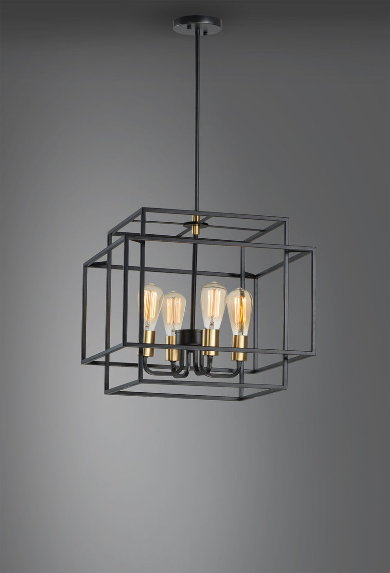 Liner 4 Light Chandelier in Black / Satin Brass