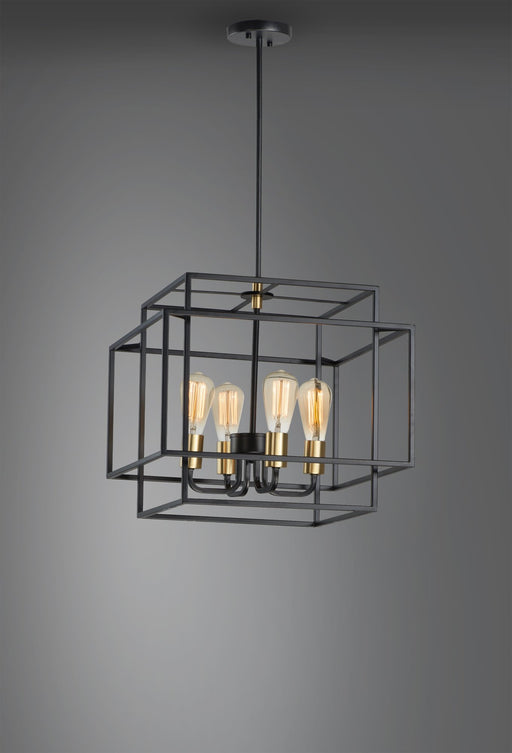 Liner 4 Light Chandelier in Black / Satin Brass