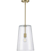 Clarion Clear Glass Pendant in Satin Brass